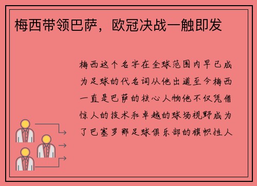 梅西带领巴萨，欧冠决战一触即发