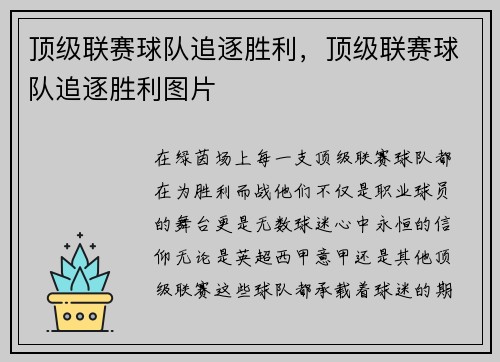 顶级联赛球队追逐胜利，顶级联赛球队追逐胜利图片