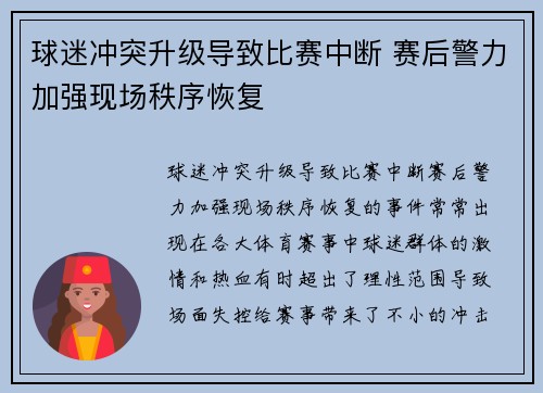 球迷冲突升级导致比赛中断 赛后警力加强现场秩序恢复