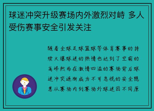 球迷冲突升级赛场内外激烈对峙 多人受伤赛事安全引发关注
